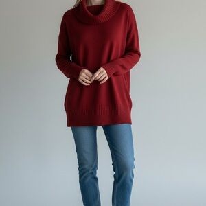 Cable & Gauge Rich Red Cowl Neck Sweater